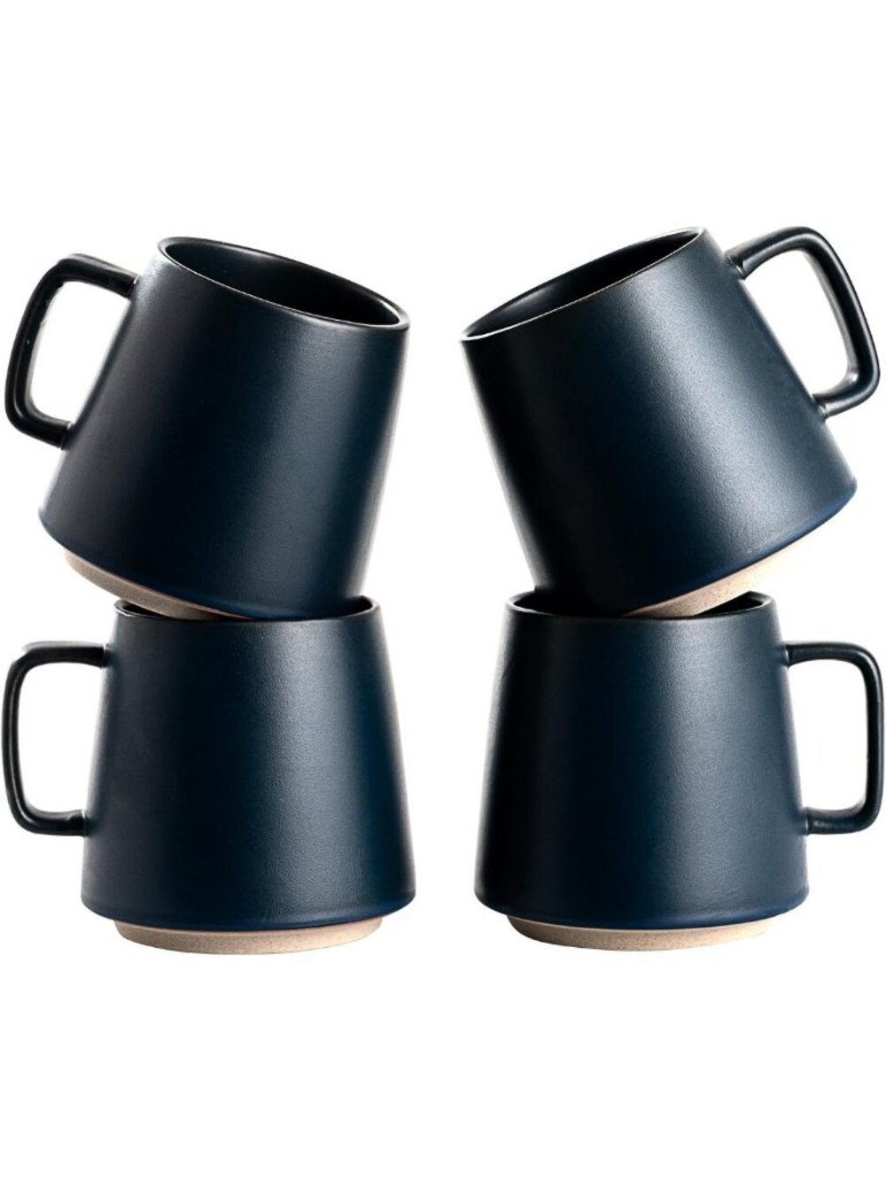 Midnight Navy Blue Matte Stoneware Coffee Mug Set of 4 - 12 oz, Stylish